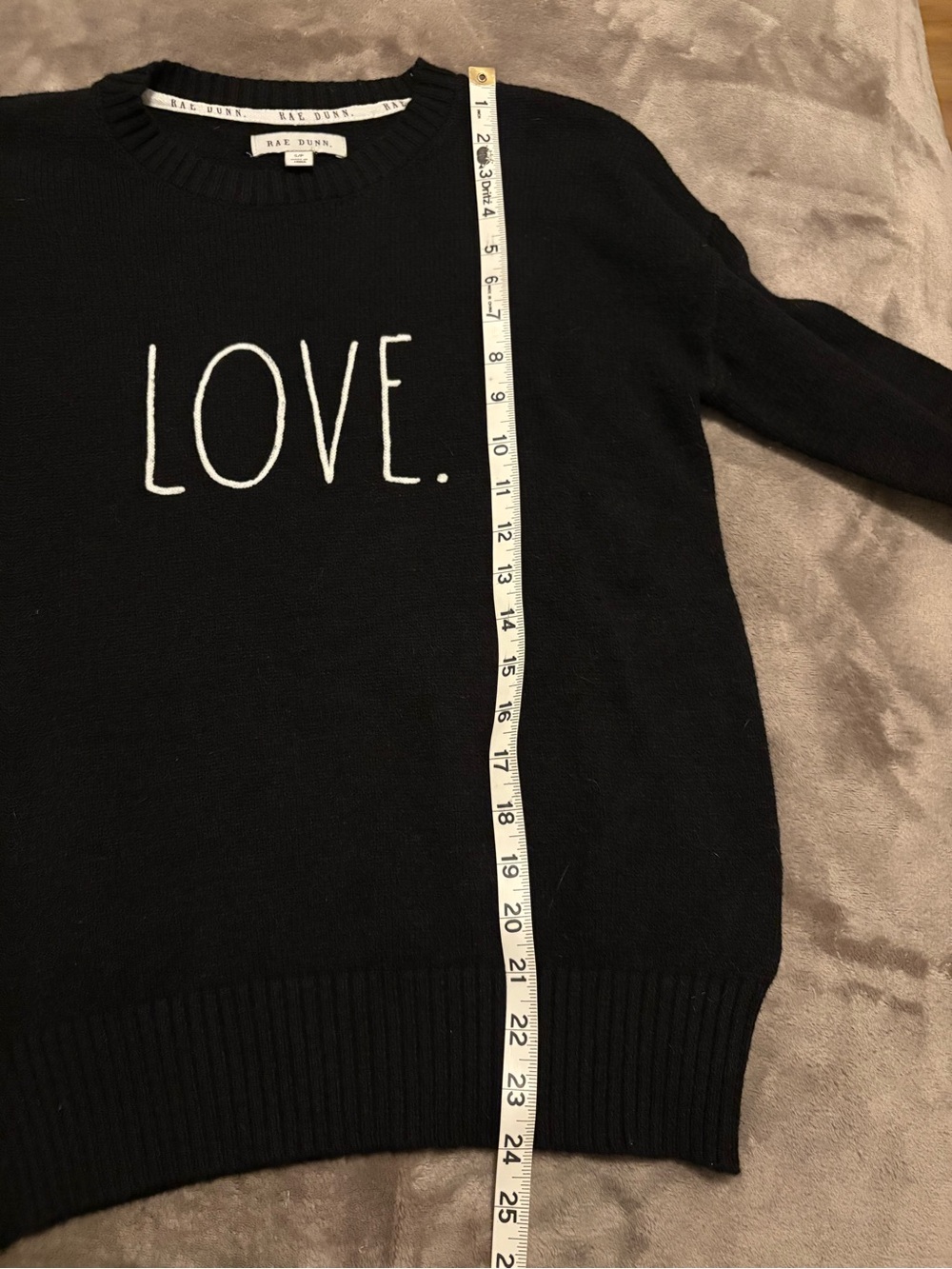 Rae Dunn Black Sweater with White LOVE. Graphic - Picture 5 of 6